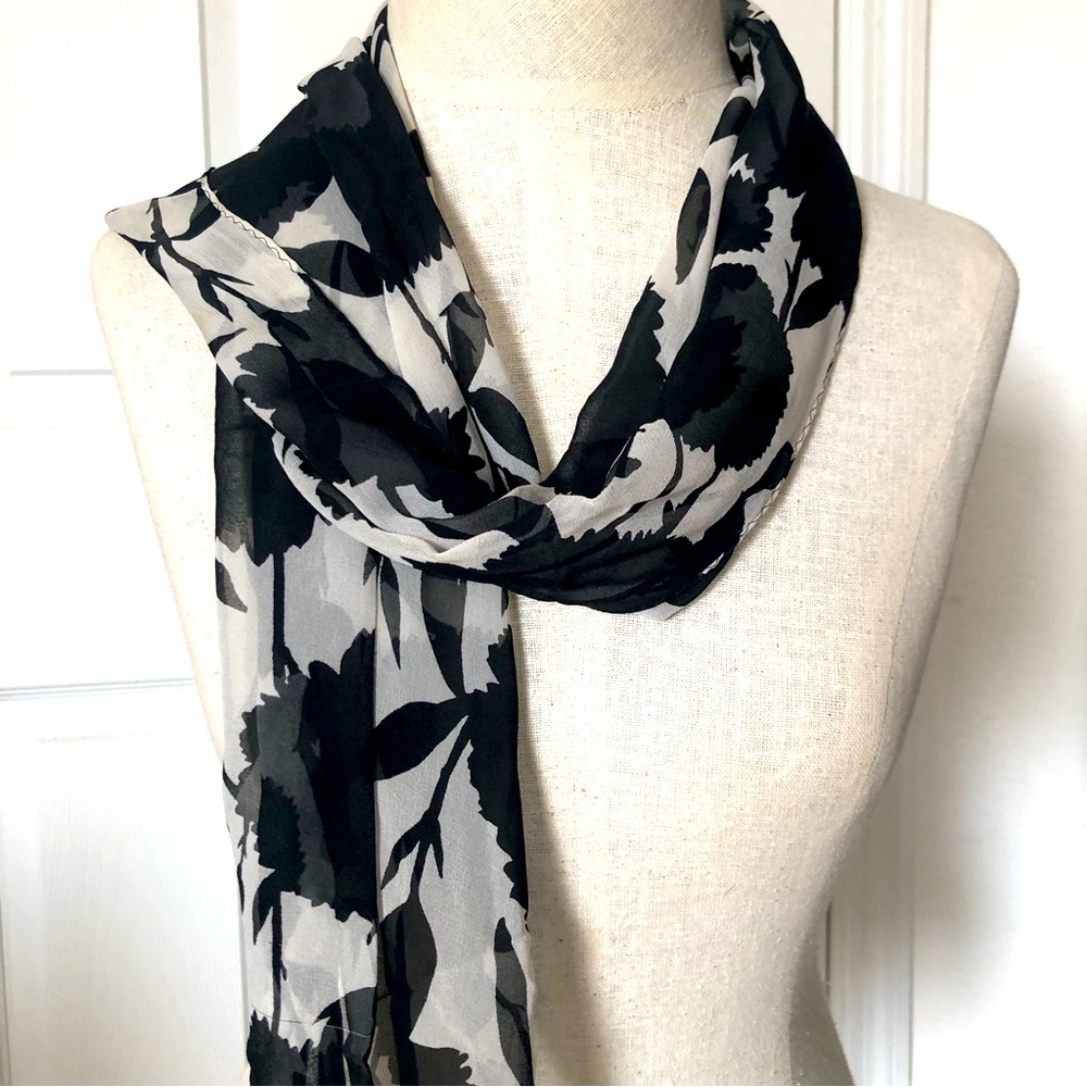 Vintage Black and White Floral Scarf